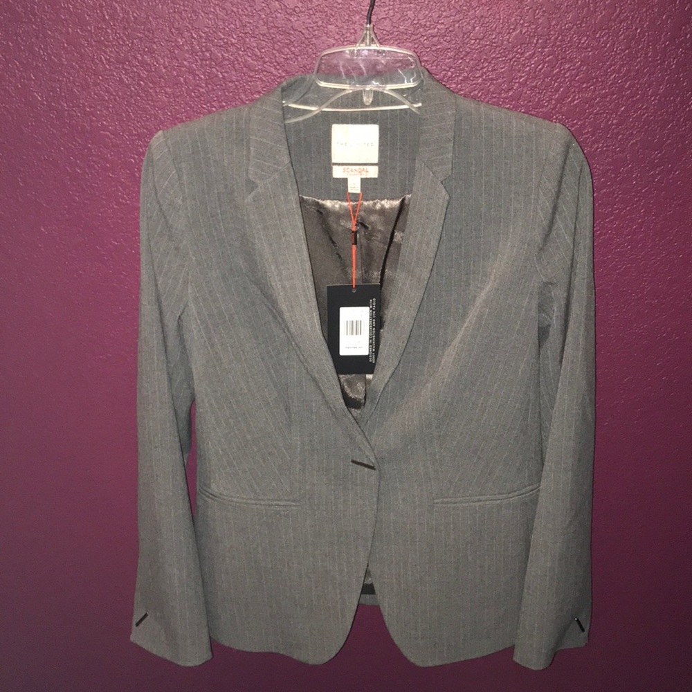 Grey pinstripe suit jacket